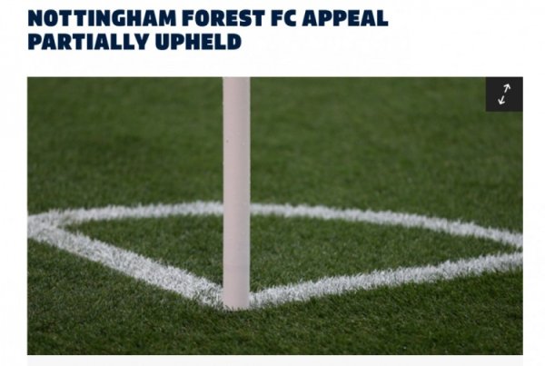 英足总官方：诺丁汉森林部分上诉成功，罚款数目将减少至11.2