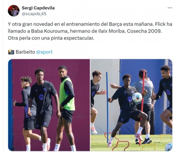 记者：16岁中卫库鲁马参加巴萨一线队练习  ，他是莫里巴的弟