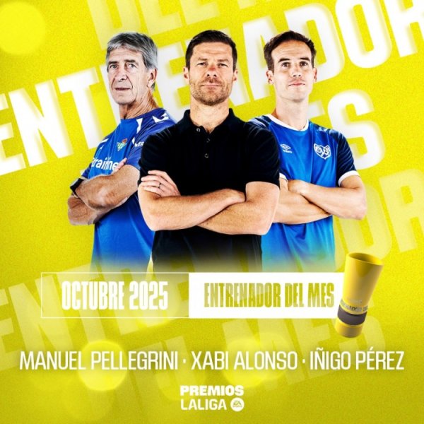 西甲10月最佳主帅候选：阿隆索、佩莱格里尼、伊尼戈-佩雷斯